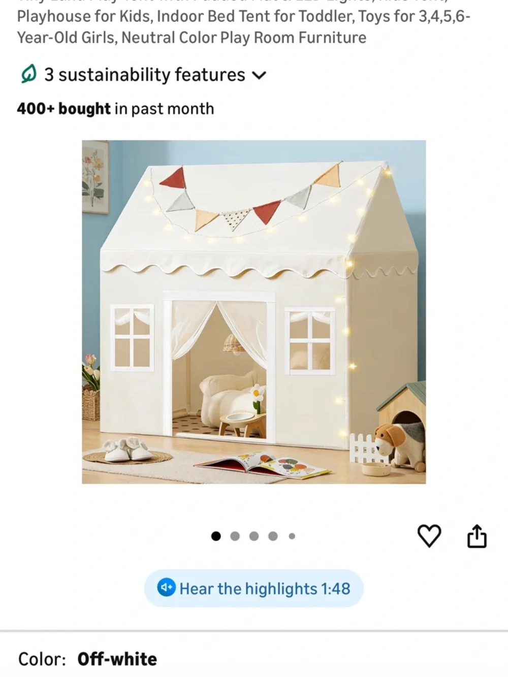 Tiny Land Playhouse Tent - Cream Kids Indoor Play Tent - Picture 4 of 4
